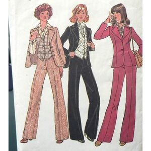 Vintage Simplicity Sewing Pattern 7214 Jacket Pants Vest Shirt & Ascot Size 14